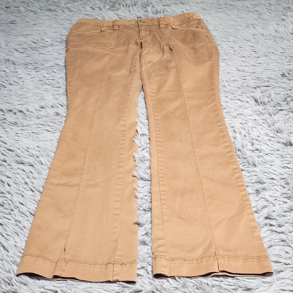 Cache Pants Womens 4 Tan Cotton Spandex Low Rise Wide Leg Stretch Chino Casual